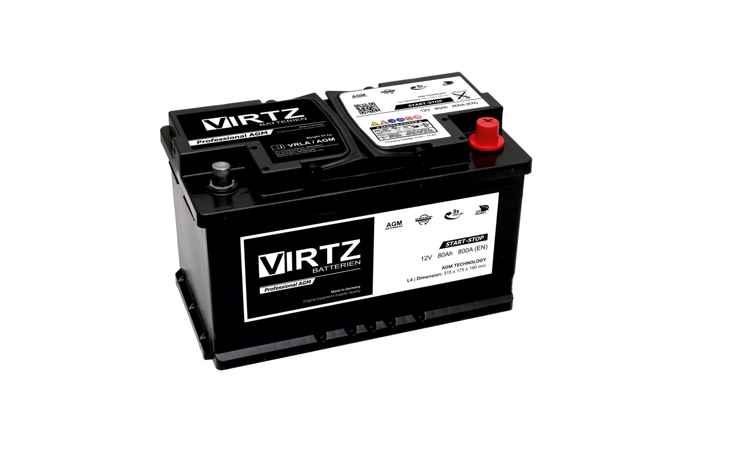 Akumulator VIRTZ Professional AGM 12V/80Ah 800A Start-Stop