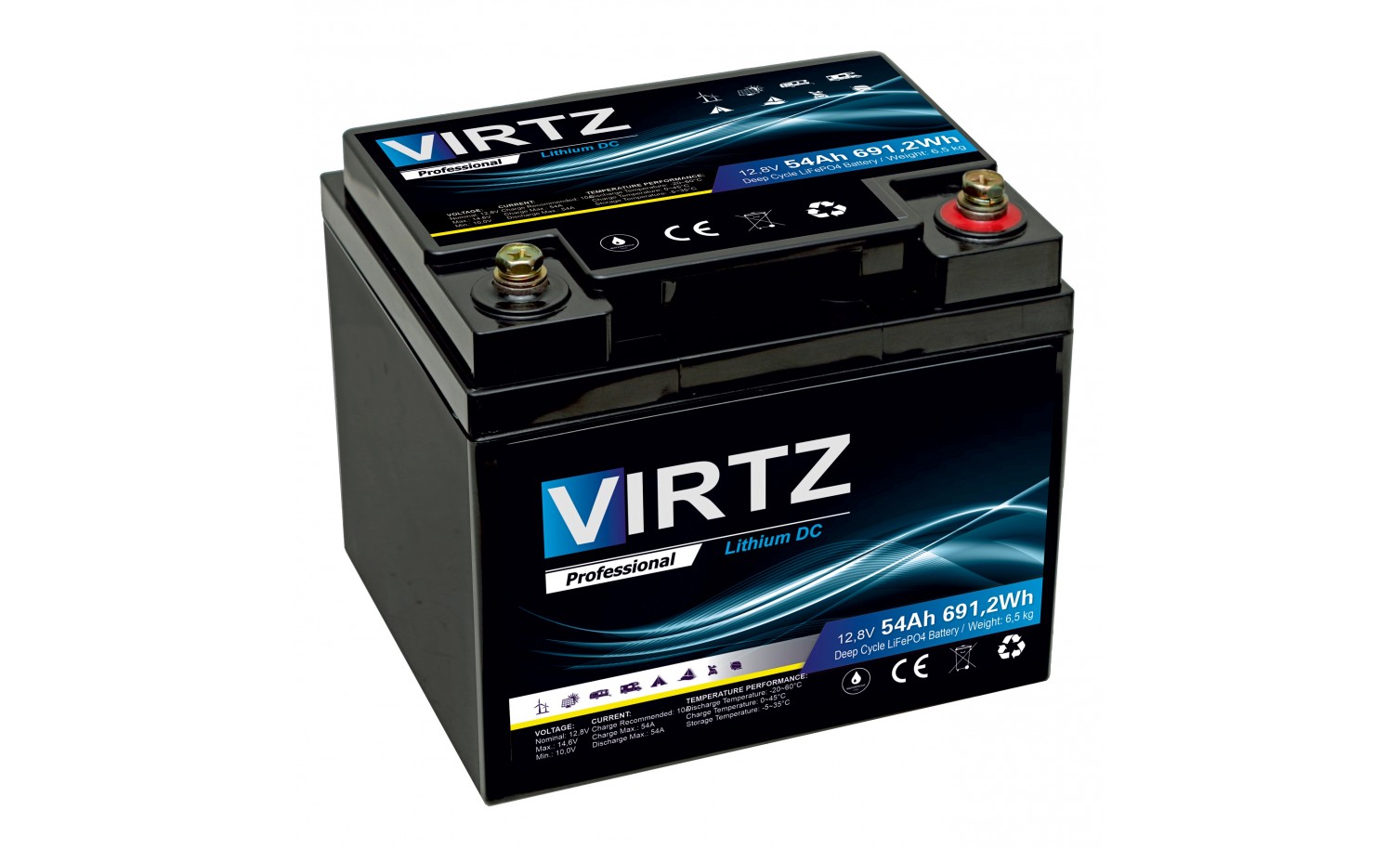 Akumulator VIRTZ Professional LiFePO4 12,8V 54Ah Litowy